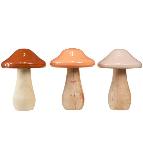 Artikel Decoratieve houten champignons bruin beige oranje Ø7,5cm H10cm 3 st