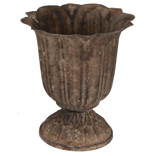 Decoratieve trofee antieke mini plantenpot grijsbruin Ø12cm H13cm