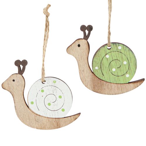 Decoratieve slakkenhoutdecoratie om op te hangen naturel groen 6,5cm 12 stuks