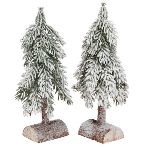 Decoratieve kerstboom met kunstsneeuw op voet 30cm 2st