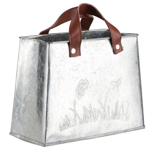 Decoratieve tas zilver wit bruin metalen plantenpot L22cm 2st