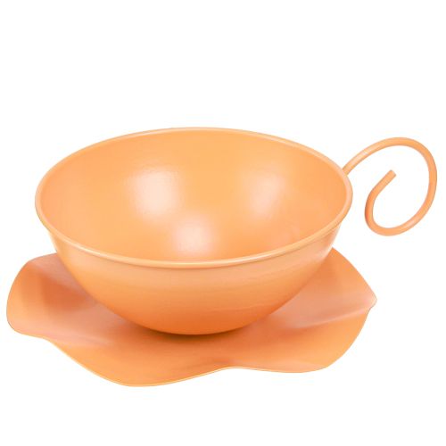 Floristik24 Decoratieve beker Ø16cm H9cm met bord metalen decoratie oranje 2st