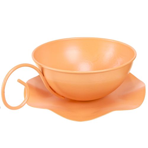 Artikel Decoratieve beker Ø16cm H9cm met bord metalen decoratie oranje 2st