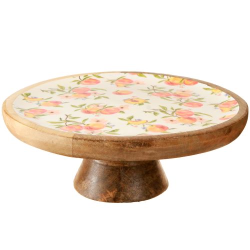 Decoratief bord met voet mangohout perzikmotief Ø26cm H9,5cm