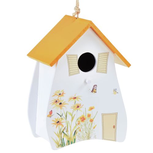 Decoratief vogelhuisje om op te hangen wit geel zomer H21cm 2st