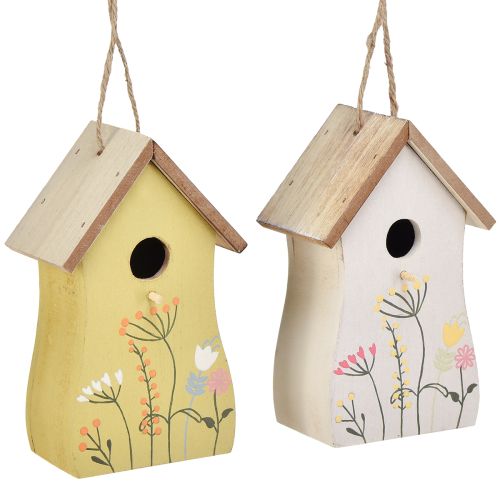 Decoratie voor het ophangen van vogelhuis hout wit geel 13cm 2 st