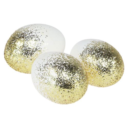 Artikel Decoratieve paaseieren echt ganzeneiwit met gouden glitters H7,5–8,5cm 10st