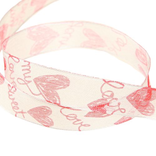 Artikel Decoratief lint met hartjes Love wit rood organza stof 15mm 20m