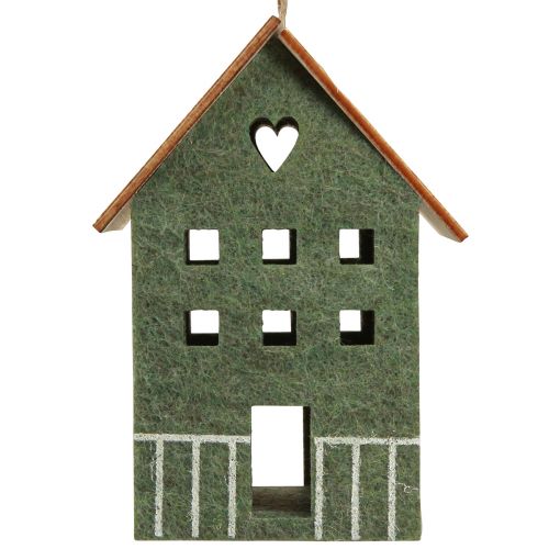 Artikel Decoratieve hanger vilt decoratie huisje groen naturel 6cmx8cmx11cm 4 st