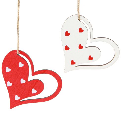 Decoratieve hanger hartdecoratie voor Moederdag rood wit 7,5cm 12 st