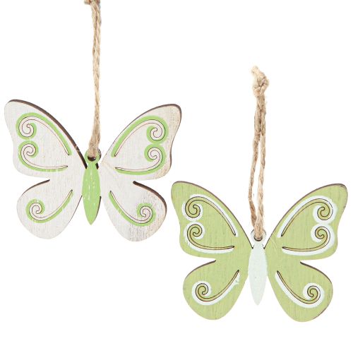 Decoratieve hanger vlinder decoratie hout naturel groen 5×6cm 12 st