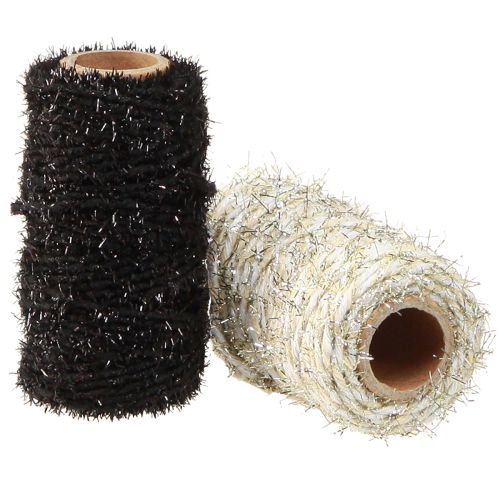 Floristik24 Decoratief koord glitter zwart beige wit B1,5mm L25m 2 stuks