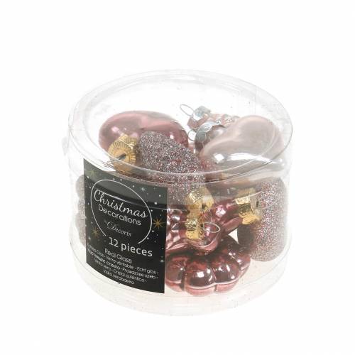 Floristik24 Mini Kerstboomdecoratie mix assorti glas roze, roze 12 stuks