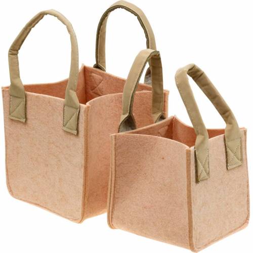 Floristik24.nl Vilten roze vilten tas met handvatten vilten decoratie van 2 - goedkoop kopen