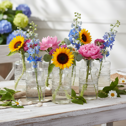 Artikel Glazen fles met patroon, cilindrisch, transparant, decoratieve vaas, 15 cm, 6 stuks