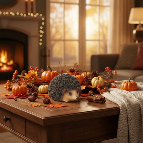 Artikel Decoratief egelbeeldje, kleine tafeldecoratie voor de herfst, 8 cm