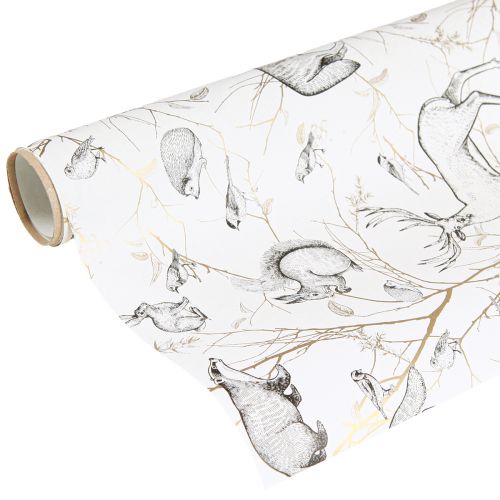 Floristik24 Inpakpapier dieren wit grijs goud herfst winter 200cm