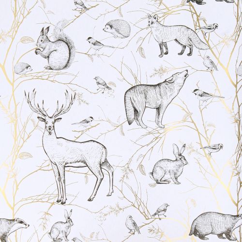 Artikel Inpakpapier dieren wit grijs goud herfst winter 200cm