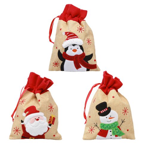 Artikel Cadeauzakjes Kerstmis Kerstman jute-look 20×23cm 3st