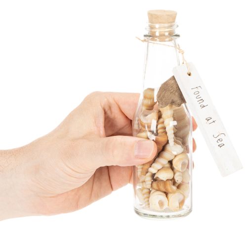 Artikel Glazen flesdecoratie met schelpen en hanger, maritieme tafeldecoratie, 17 cm, 2 stuks
