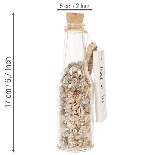 Artikel Glazen flesdecoratie met schelpen en hanger, maritieme tafeldecoratie, 17 cm, 2 stuks