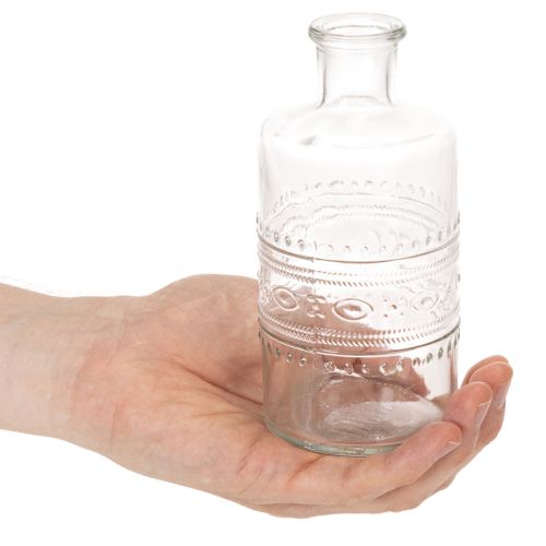 Artikel Glazen fles met patroon, cilindrisch, transparant, decoratieve vaas, 15 cm, 6 stuks