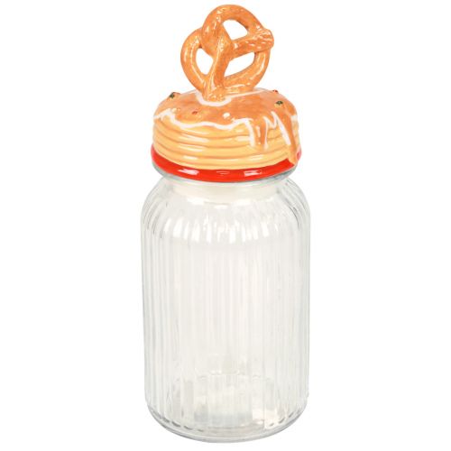 Bonboniere glazen koektrommel met deksel pretzel Ø11cm H28,5cm