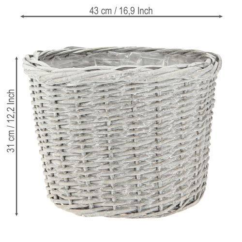 Artikel Grote plantenmand met folie witgrijs Ø43/34/28cm set van 3