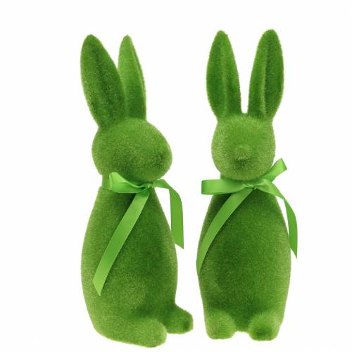 Floristik24 Bunny flocked groen 30cm 2st