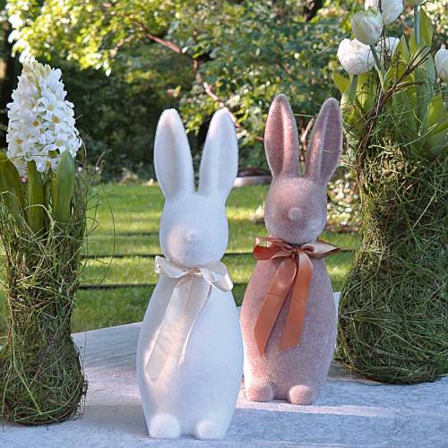 Artikel Bunny flocked crème wit H49cm