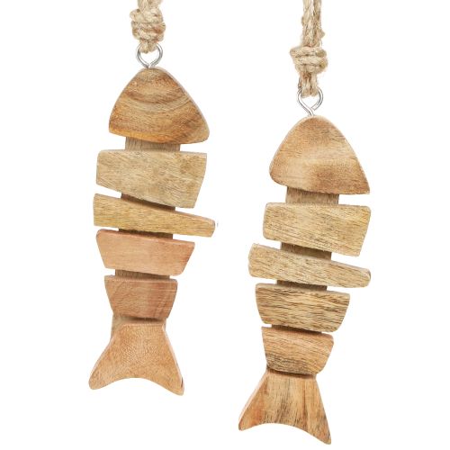 Houten visdecoratiehanger maritiem in naturel 16x2x5cm 2st