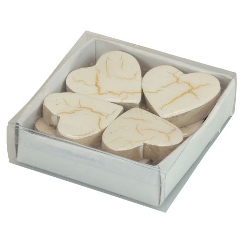 Artikel Houten harten decoratieve harten witgoud glans craquelé 4,5cm 8 st