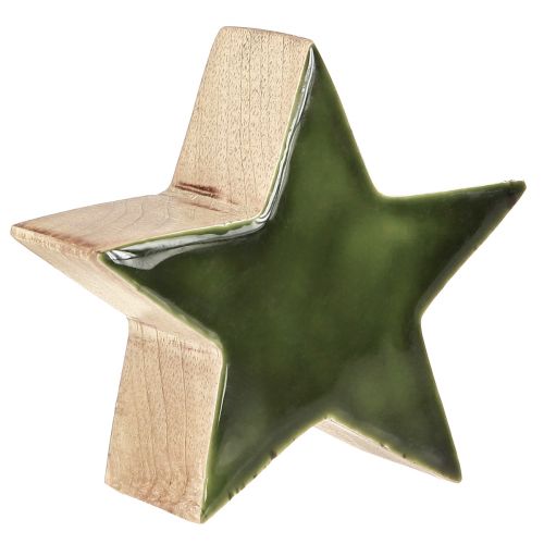 Floristik24 Houten ster groen natuurlijke ster mangohouten tafeldecoratie Ø10cm 3 st