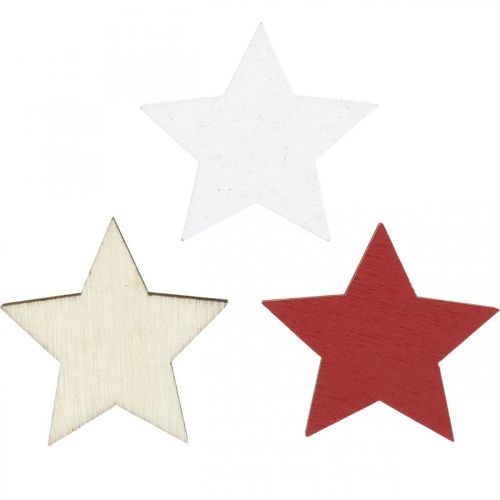 Floristik24 Strooidecoratie houten sterren naturel, rood, wit 3cm mix 72 st