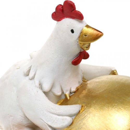 Floristik24 Sierkippen met paasei, paaskippen, gouden ei, paasdecoratie H12/11cm set van 2
