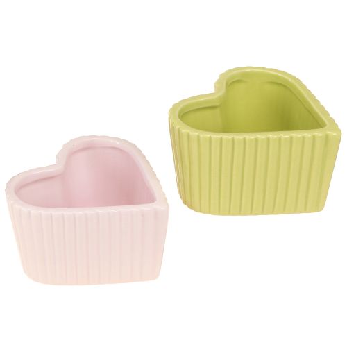 Keramieken decoratieve harten pastelgroen roze 11×10×6cm 4 st