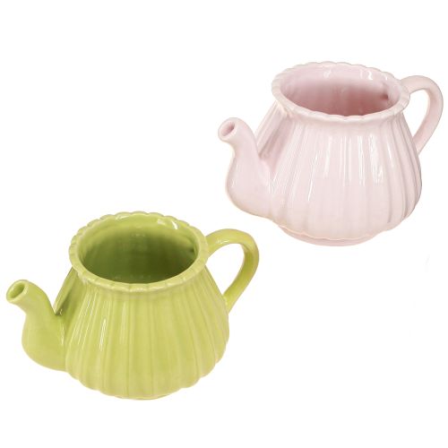 Keramieken decoratieve theepot plantenbak roze groen 19,5×13,5×11cm 2 st