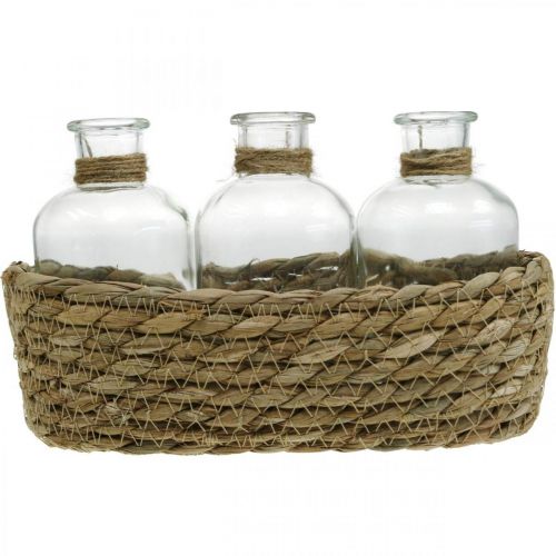 Artikel Decoratieve mand met 3 flessen tafeldecoratie zeegras naturel 22×11.5×14cm