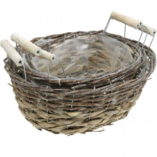 Artikel Natuurlijke plantenmand, mand met handvatten, plantenbak shabby chic white wash L31/27.5/24cm H12/11.5/10cm set van 3