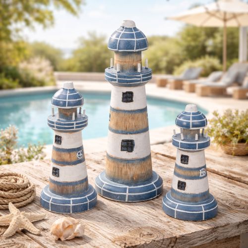 Artikel Vuurtoren Decoraties in maritieme stijl voor woonkamer en terras – set van 3 stuks 20 cm