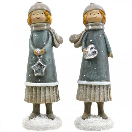 Artikel Deco figuren winter kinderfiguren meisjes H14.5cm 2st