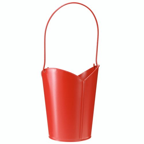 Artikel Metalen plantenbak hartdecoratie met handvat rood Ø12cm H15/9cm