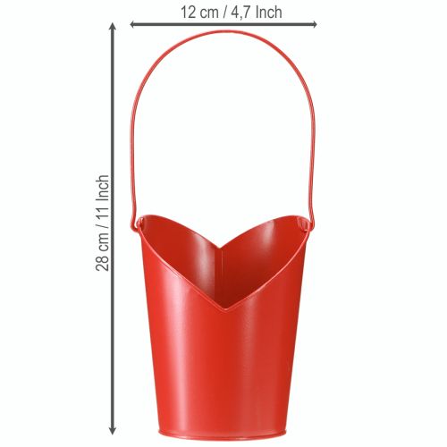 Artikel Metalen plantenbak hartdecoratie met handvat rood Ø12cm H15/9cm