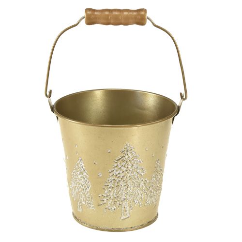 Metalen emmer kerstboomplanter goud Ø12cm H11,5cm