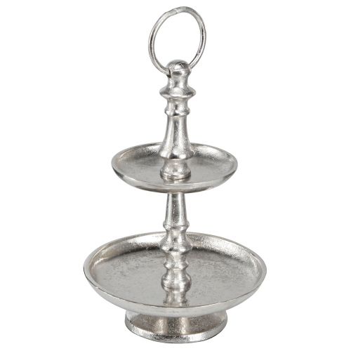 Mini taartplateau metalen decoratie zilver 2-laags tafeldecoratie H22cm