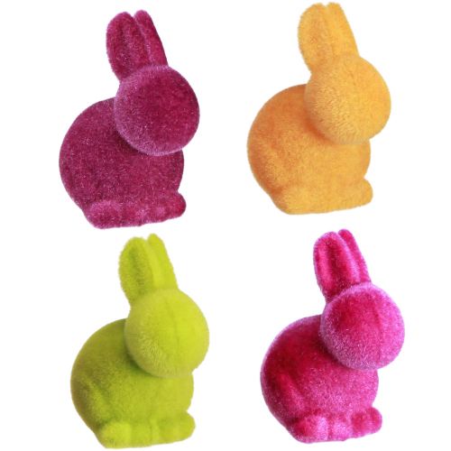 Artikel Mini Konijntjes Kleurrijke Paashaasjes Gevlokt Assortiment H6cm 12 st