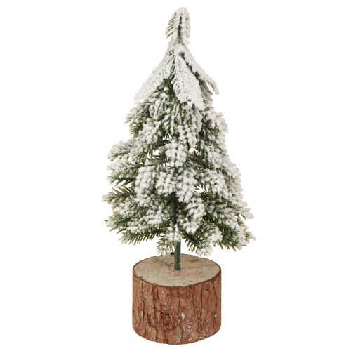 Mini kerstboom houten voet groen wit Ø8cm H18cm 3st