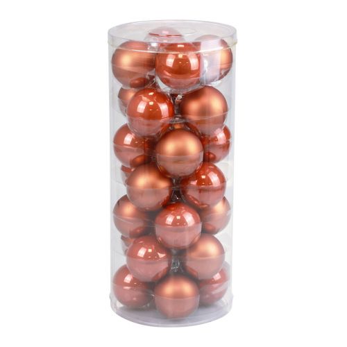 Artikel Mini kerstballen glas roodbruine glazen bollen Ø4cm 24 st