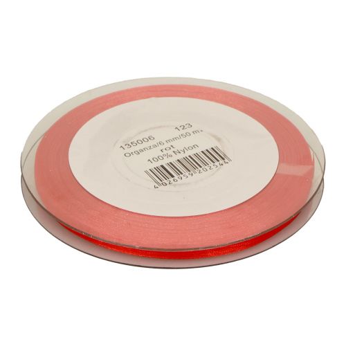 Artikel Organzalint cadeaulint rood lint zelfkant 6mm 50m