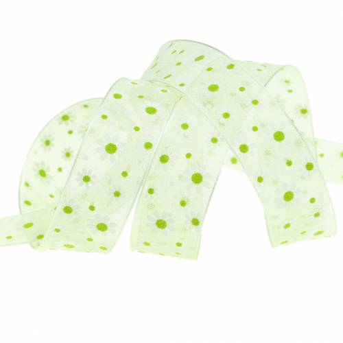 Artikel Organza lint groen met bloemen 20mm 20m